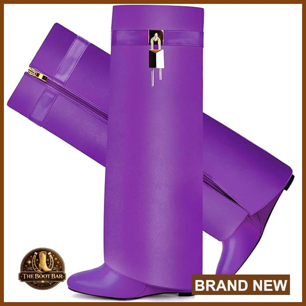 Pointed Toe Over the Knee Boots with Wedge Heel and Side Zipper